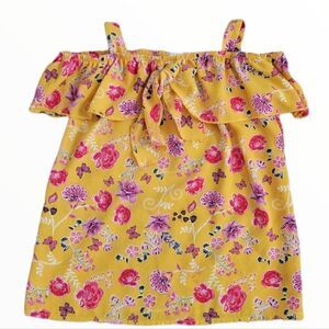 EC LUCY BLEU COLD SHOULDER BLOUSE WITH FLOWERS AND BUTTERFLIES SZ.7-8